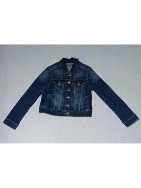 Vigoss Denim Jean Cropped Jacket Womens Size XS Blue Long Sleeve Button Up...